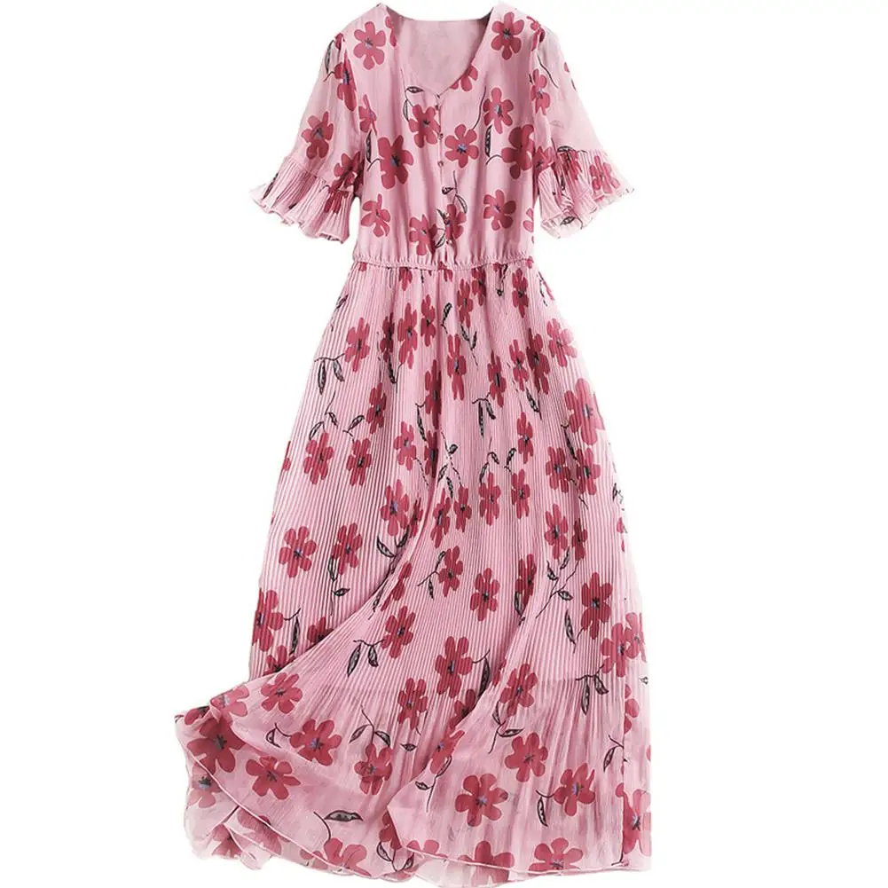 

2019 New Yfashion Summer Women Elegant Charming Dress Beading Pleated Casual Dress vestidos Top Quality