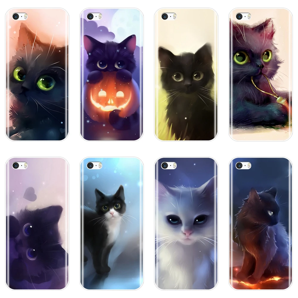 

Cute Cat Cartoon Silicone Phone Case For Apple iPhone 5 5C 5S SE 4 4S Soft Back Cover For iPhone 4 5 S Coque Fundas