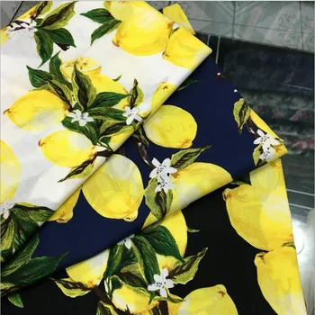 

1 meter thick lemon jacquard dress fabric,lemon printed brocade jacquard fabric,women dress tissue polyester fabric material