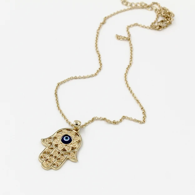 

Gold Hand of Fatima Evil Eye Pendant Necklace Jewelry Lucky CHarms Vintage Men Women
