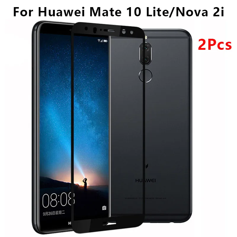 2Pcs Tempered Glass For Huawei Mate 10 Lite Screen Protector 9H Nova 2i Glas Protective Film Full Cover Premium | Мобильные телефоны
