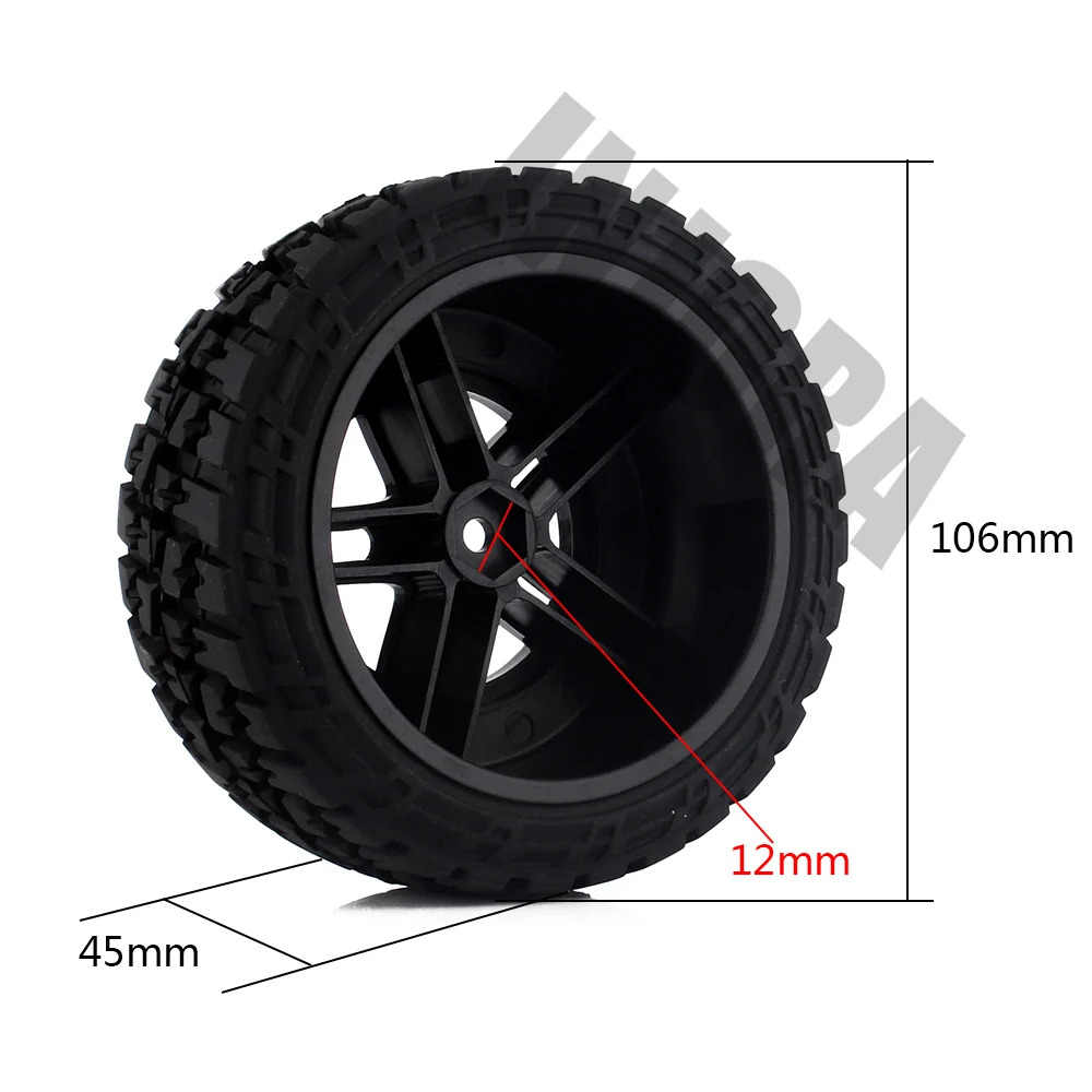 INJORA 4 шт. черный обод колеса и шины Набор для 1/10 RC короткий ход грузовик Slash HPI Traxxas RC модель автомобиля