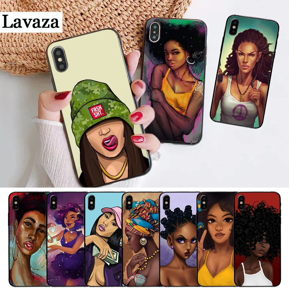

Lavaza Black Girl Cartoon Coque Silicone Case for iPhone 5 5S 6 6S Plus 7 8 X XS Max XR