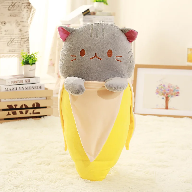 Креативная кошка в банане, плюшевая игрушка в виде животных, детская игрушка в форме банана, кукла в форме кошки, фрукты, котенок, плюшевая игрушка, 18 см/30 см/60 см - Цвет: gray