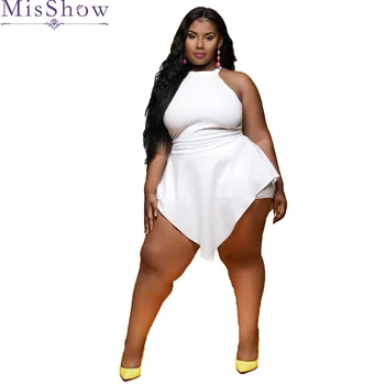 

Plus Size Fashion Women sleeveless Solid Clothing Sexy Big Size Romper 4xl bodycon Halter 2019 summer female playsuit overalls