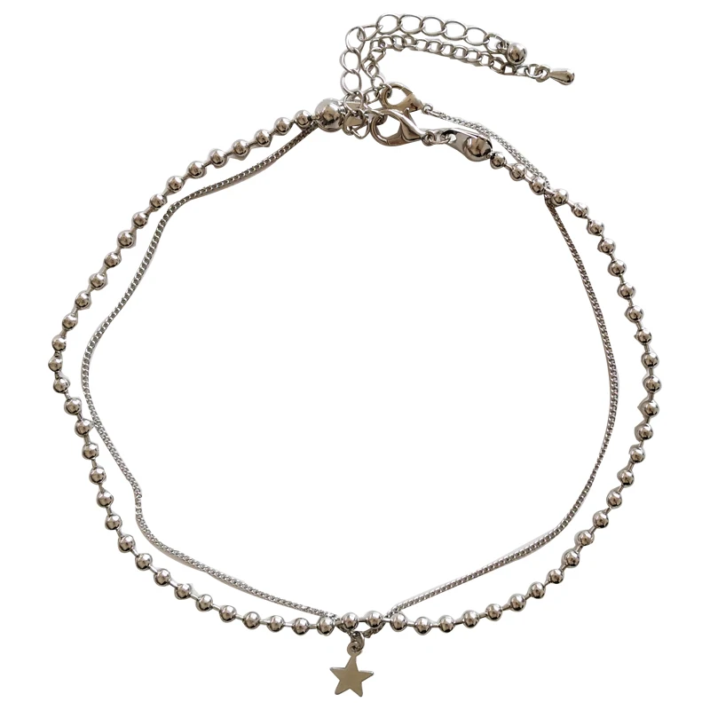 

Fashion Jewelry Beads Chain Two Layer Cute Round Heart Star Pendant Necklace For Woman