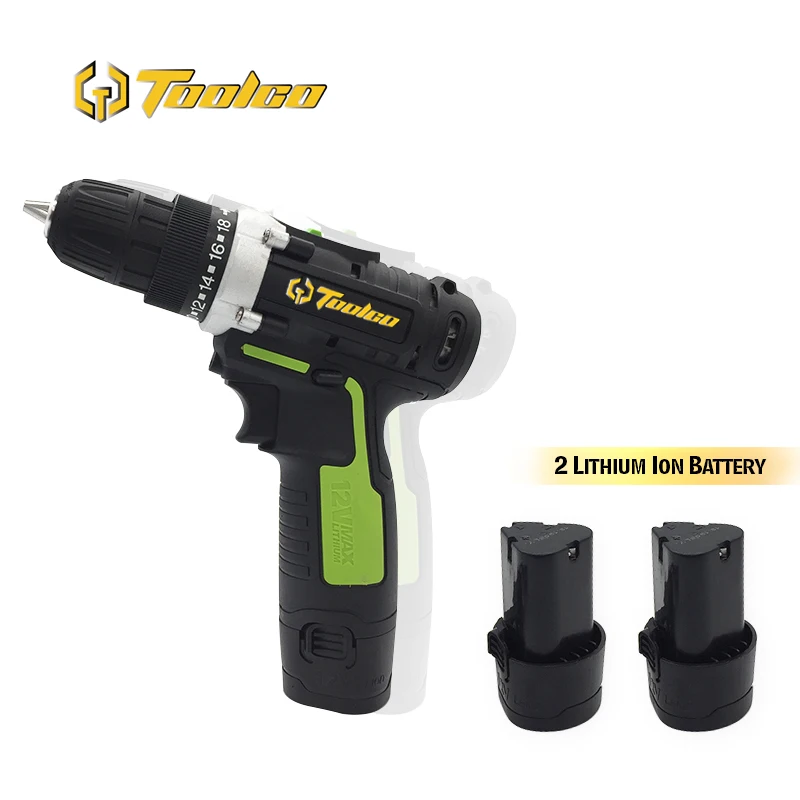 

Toolgo 12V Max 16N.m Electric Cordless Drill Mini Wireless Power Driver DC Lithium-Ion Battery 2-Speed Rechargeable Power Tools