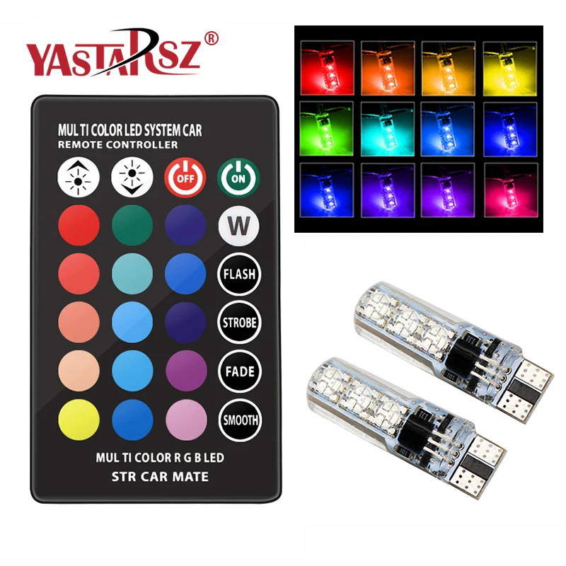 

2 Pieces T10 W5W LED Car Lights LED Bulbs RGB With Remote Control 194 168 501 Strobe Led Lamp Reading Lights White Red Amber 12V