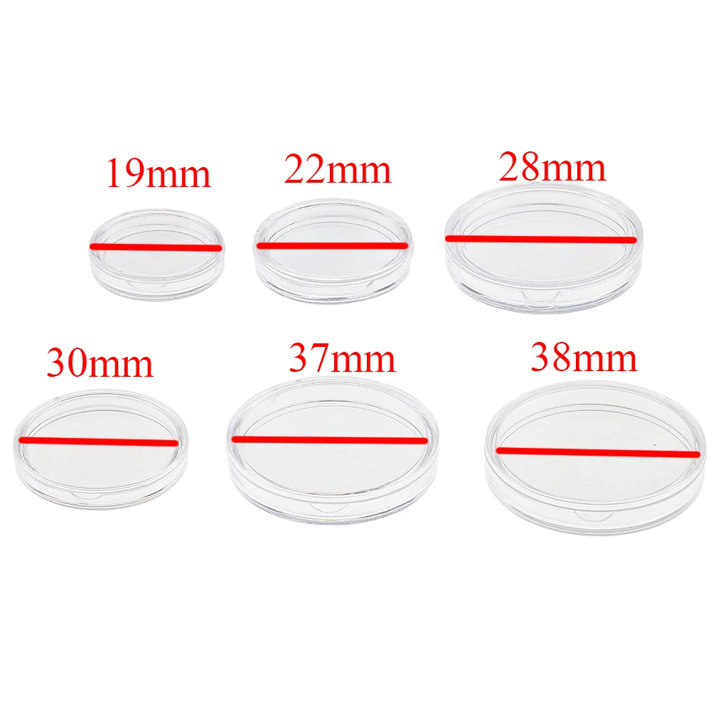 100pcs Clear Round Plastic Coin Capsules Container Storage Holder Case 19/22/28/30/37/38mm Craft Collections Home Decoration