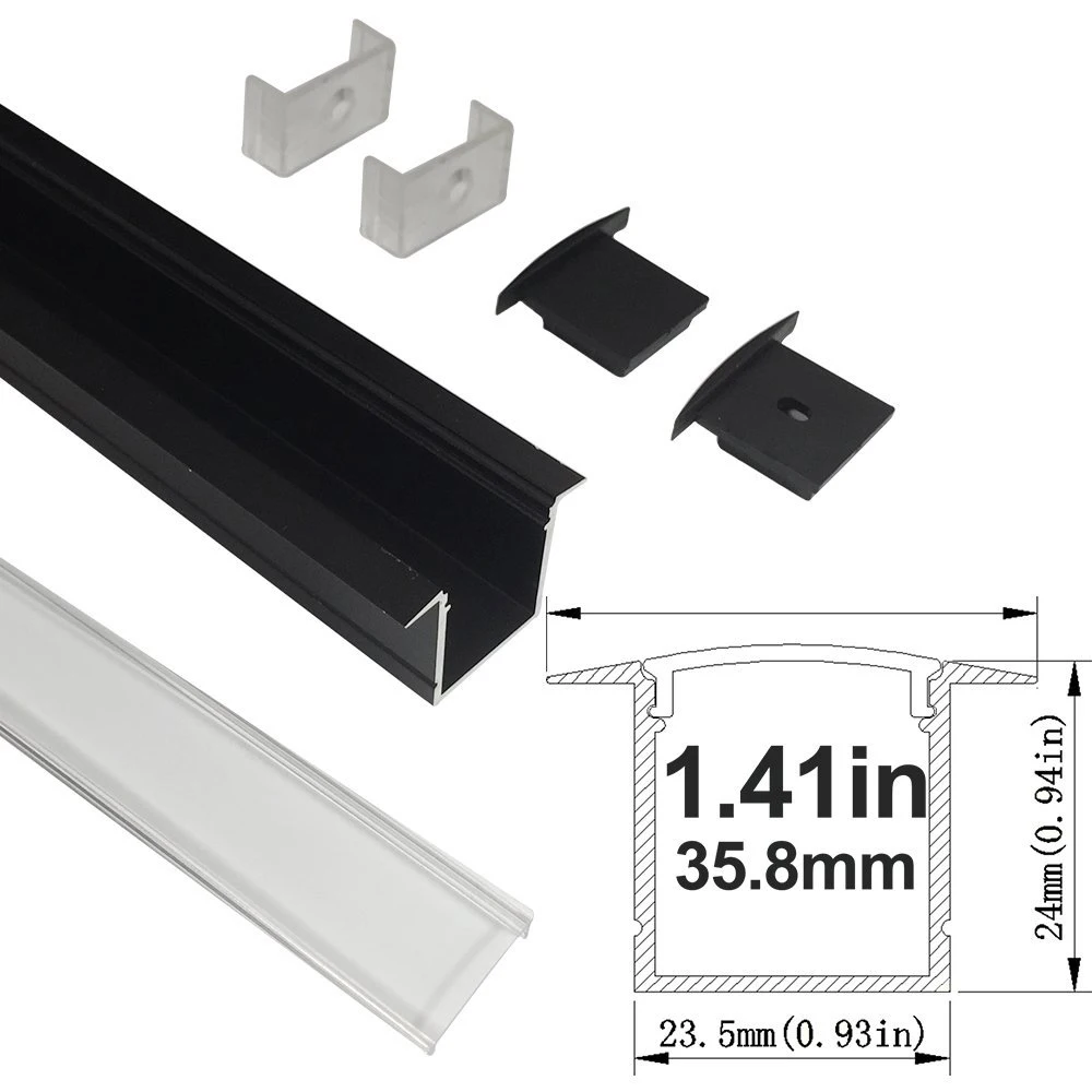 Unvarysam 1m Black Aluminum Profile With Clear Cover For Led Strip