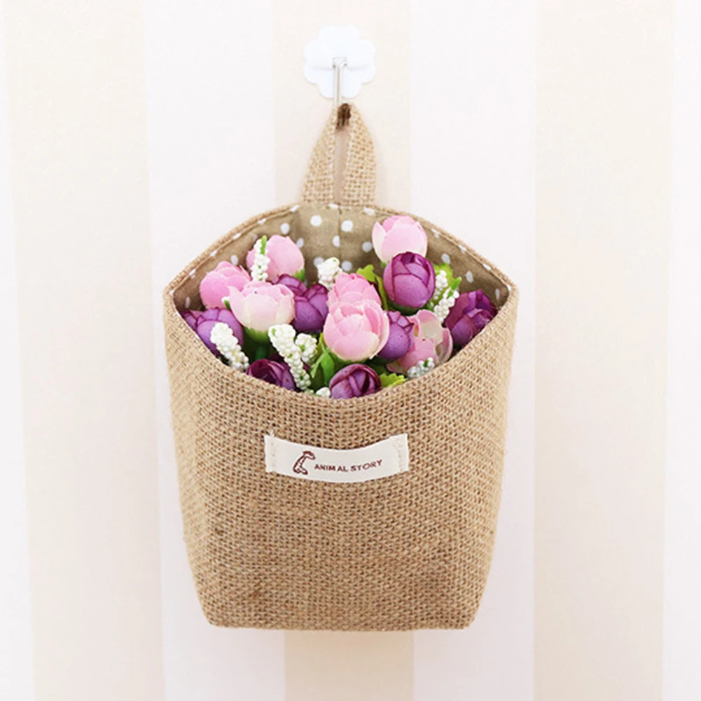 Домашний декор, полосатая подвесная карманная корзина для хранения белья, маленький мешок, органайзер для мелочей, джутовый хлопковый льняной цветочный горшок, сумка для хранения