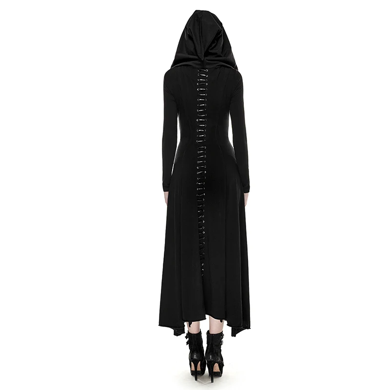Панк Rave Dark Arts женское модное платье длинное черное с капюшоном Готический плащ ведьмы XS-3XL Q290