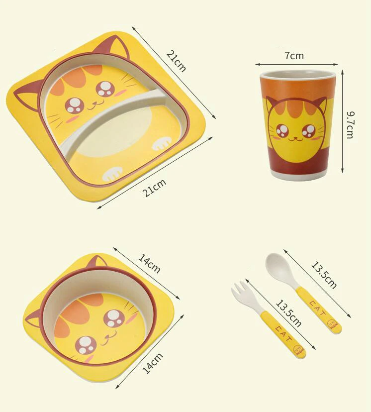 5 шт./компл. детская посуда мультяшная рисовая чашка для кормления малыша чашка для еды бамбуковое волокно Детские милые столовые приборы подарок для мальчика девочки посуда