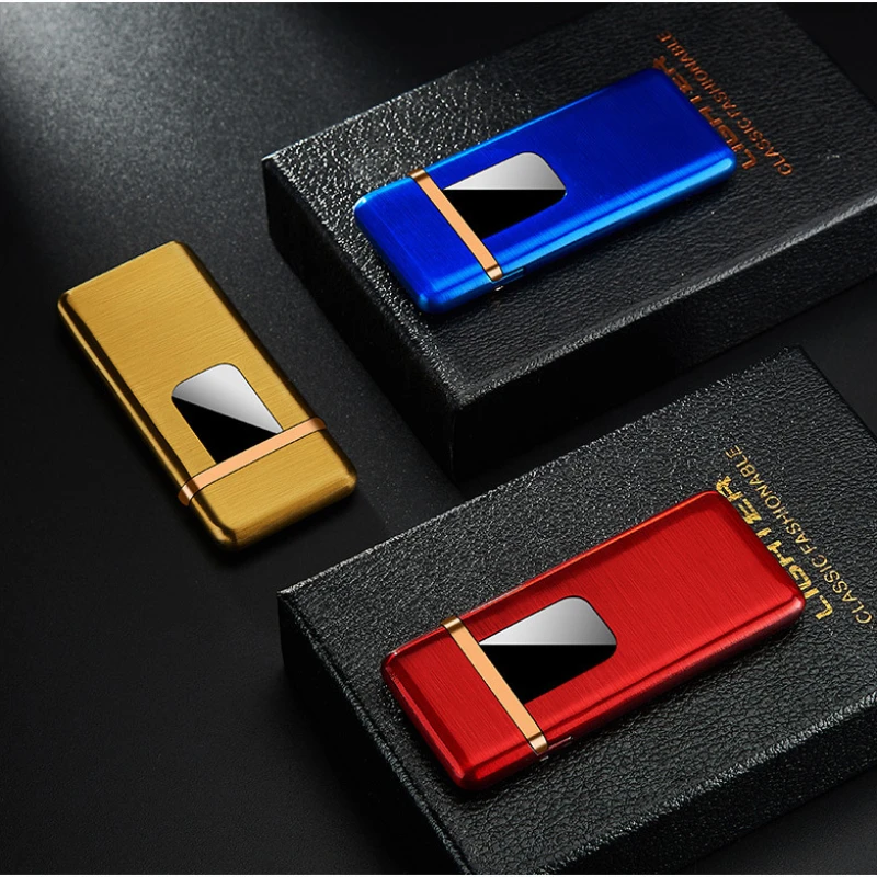 

New ultra-thin USB charging lighter touch screen electronic lighter small charging electric lighter windproof men's gift