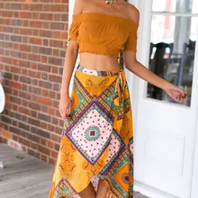 Женская летняя модная сексуальная Новая повседневная хлопковая Асимметричная богемная печать Цветочная татуировка с стандартная юбка S3579