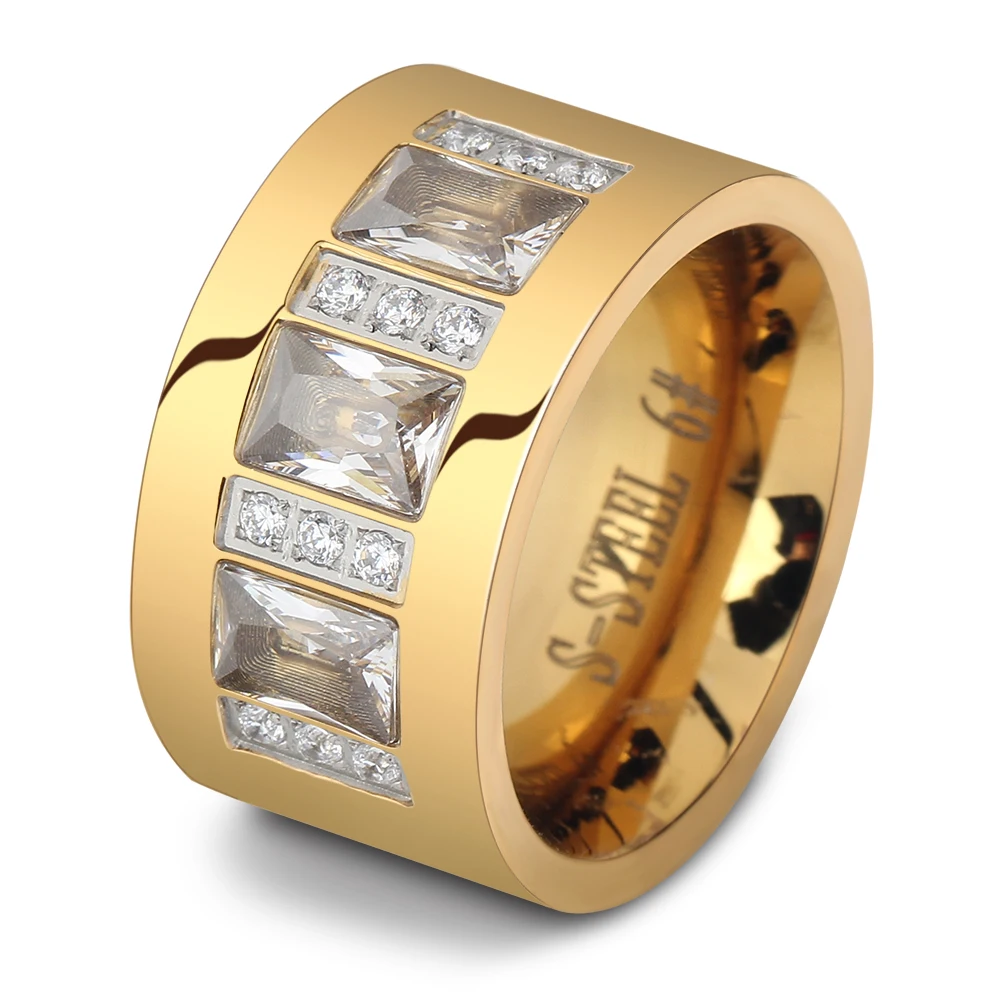 Fashion Women Crystal Rings Yellow Gold Color Stainless Steel