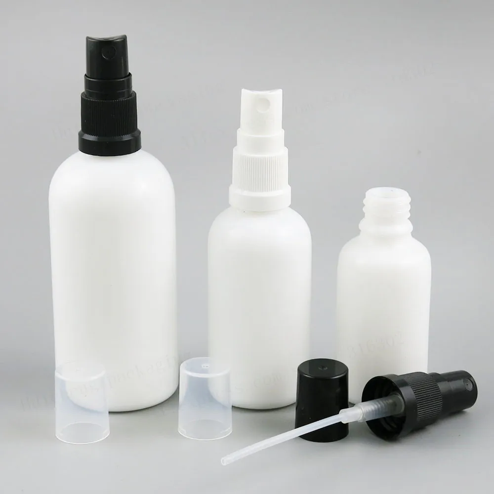 12 x Refillable Natural White Glass Bottle With Mist Spray 30ml 50ml