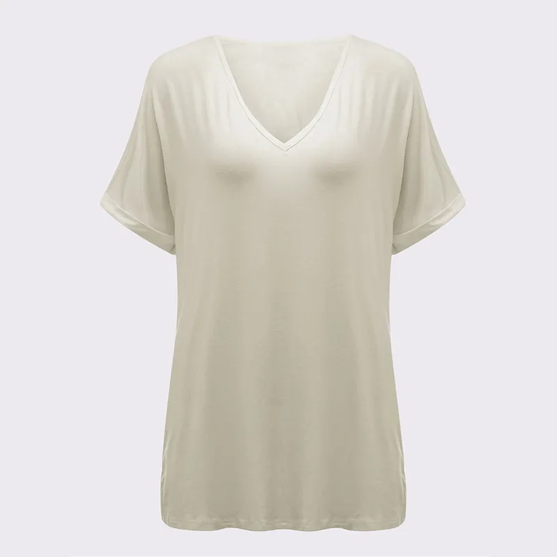 Футболка размера плюс S-5XL модная Женская Базовая футболка с v-образным вырезом и коротким рукавом летняя повседневная свободная хлопковая Футболка женская блузка - Цвет: White