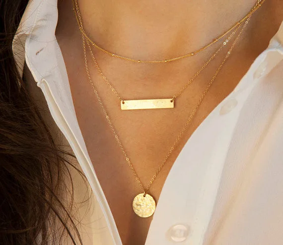 

New Hot Sale Foreign Trade Fashion Style Geometric Metal Sequins Three Floors Short Necklace Jewelry Statement Necklace Colar