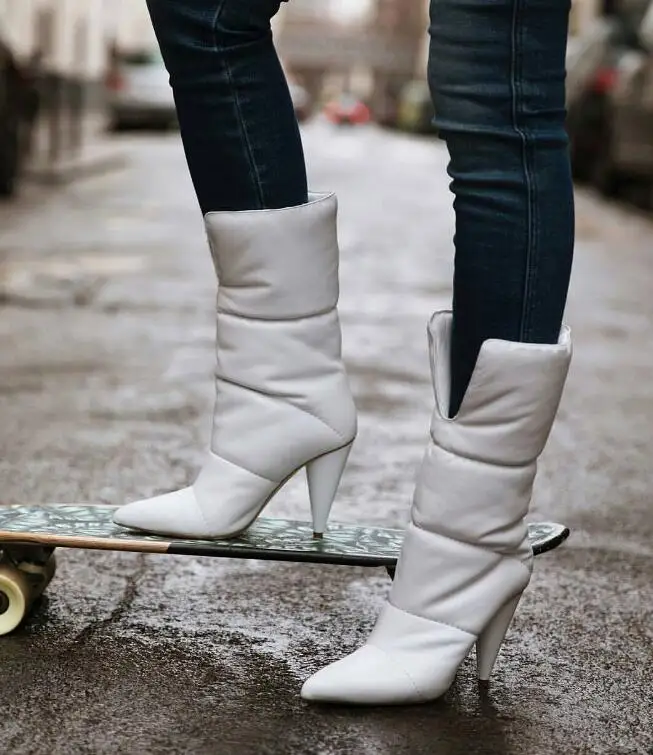white boots flat heel