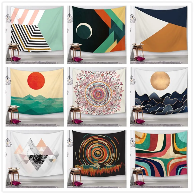 

Nordic style Tapestry HD geometric Fabric Wall Hanging Decor Watercolor Map Letter Polyester Table Cover Yoga Beach towel