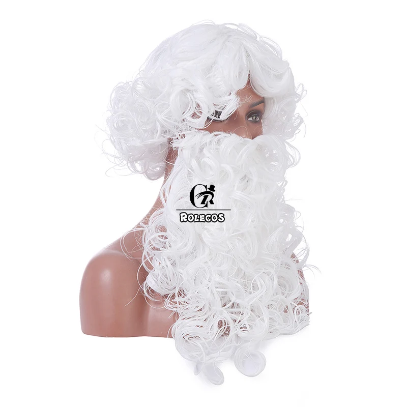 ROLECOS Рождество Санта Клаус Косплей волос и борода белые короткие синтетические волосы для мужчин вечерние головные уборы аксуссуары для париков