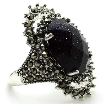 

Hot sell Noble- FREE SHIPPING>>>@@ pretty 17*29mm NEW JEWELRY BLUE SANDSTONE 925 STERLING SILVER RING SIZE 7/8/9/10