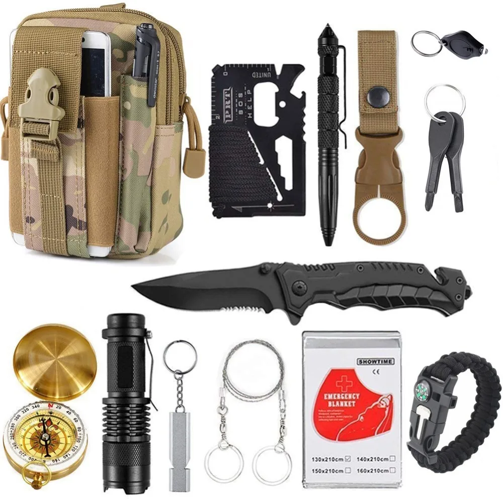 13 in 1 survival Gear kit Set Outdoor Camping Travel Survival Products EDC Tool Emergency Supplies