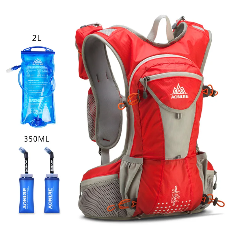 red-2L-350ML AONIJIE 12L нейлоновый рюкзак для бега, для улицы, легкий гидратационный пакет для воды, спортивная сумка, для альпинизма, велоспорта, пешего туризма, с сумкой для воды 2L - Цвет: red-2L-350ML