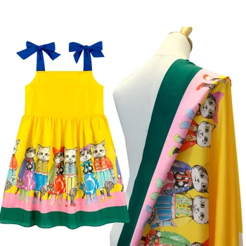 

70x145cm Cartoon Cat Printed Polyester Imitate Silk Satin Fabric for Girl Summer Dresses Sewing DIY