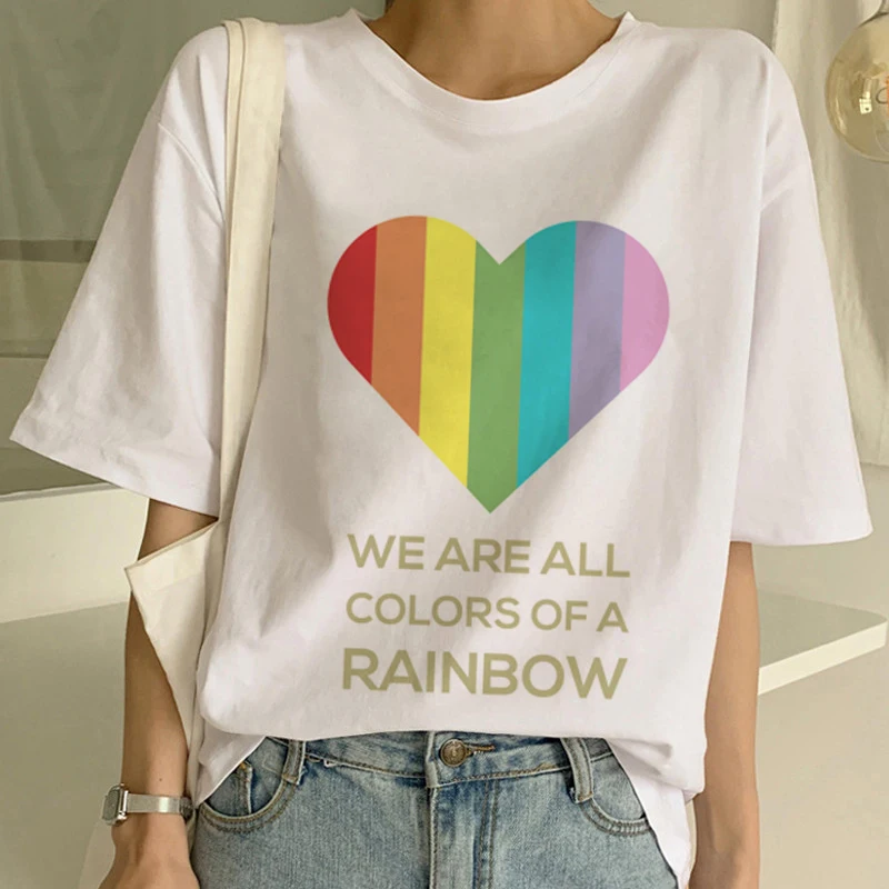 Футболка с радугой, милая Футболка Harajuku, женская футболка Ullzang Rainbow Unicorn, модная футболка с коротким рукавом, Kawaii, женские футболки