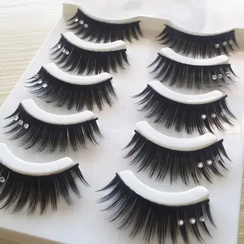 

5Pair/Set False Eyelashes Thick Tufted Drill with Diamond Glitter & Shimmery False Eyelashes Stage Bride Makeup Nightclub Models