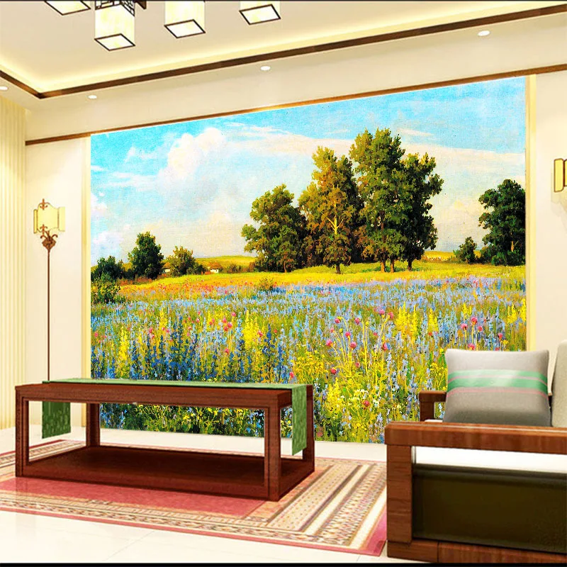 

3D flower and plant oil painting pastoral mural wallpaper scenery photo forest for wall decoration