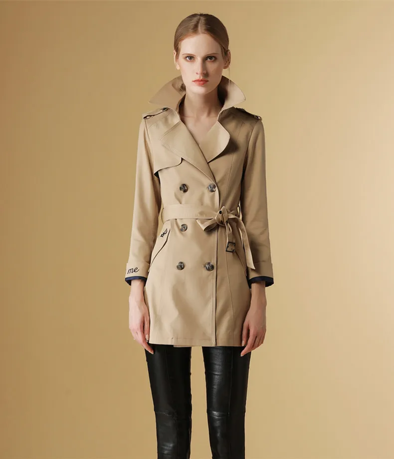 Тренч для женщин Весенняя мода двубортный пальто уличная Женская ветровка с длинными рукавами манто femme L2628 - Цвет: khaki