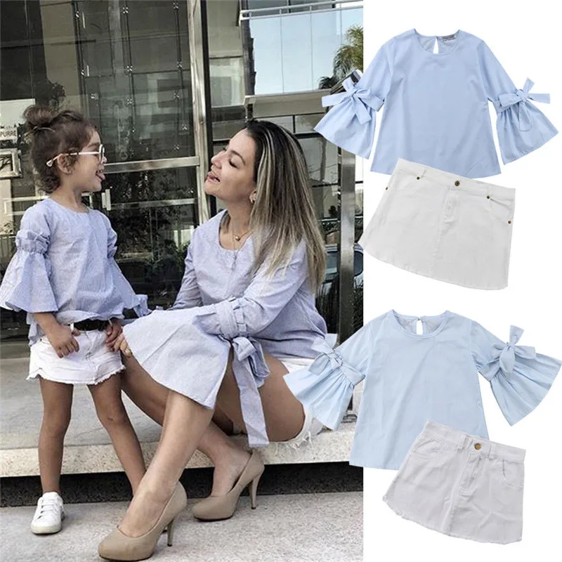 

Two Pieces Mommy and Me Family Matching Set T-shirt Short Skirt Mother Daughter Sundress set