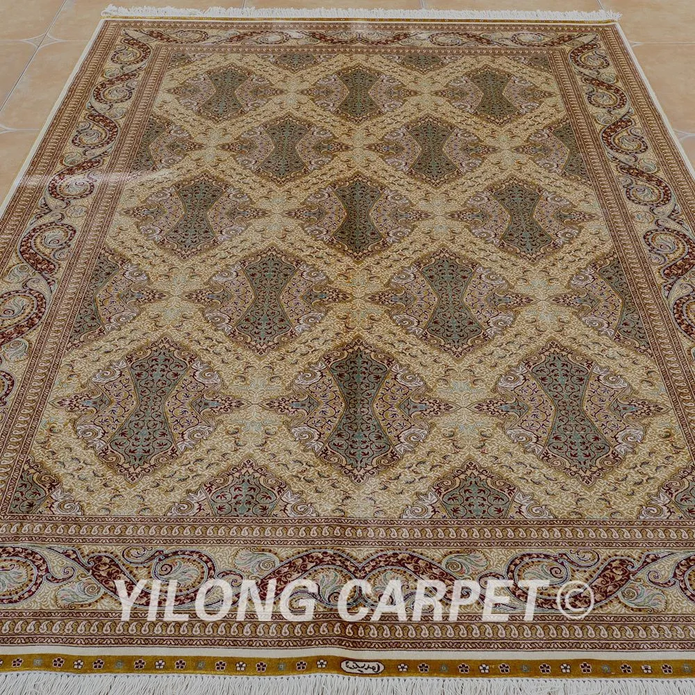 Yilong 5,5x" ковер ручной работы прямоугольник бежевый hand made чистого шелка, ковры(1110