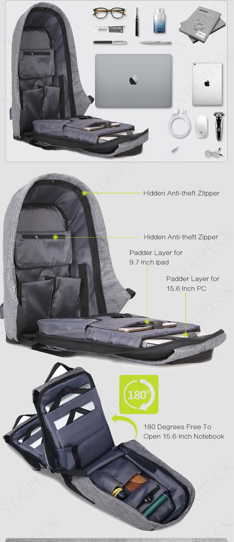 Сумка для ноутбука 17,3 дюймов для Macbook Pro 15 чехол с защитой от кражи 15,6 дюймов рюкзак для ноутбука с usb зарядкой рюкзак для ноутбука школьная сумка