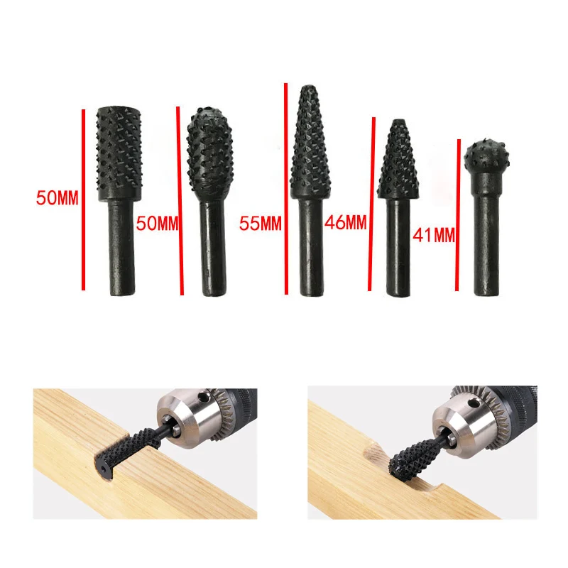 

5pcs Outdoor tool Power Tools Woodworking rasp chisel shaped rotating embossed grinding head power tool engraving pattern cutte