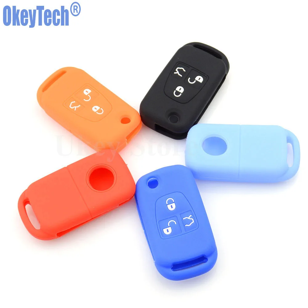 OkeyTech Silicone Car Key Fob Case Shell Cover 3 Buttons For Mercedes Benz ML C CL S SL SEL Folding Flip Remote Protected Skin