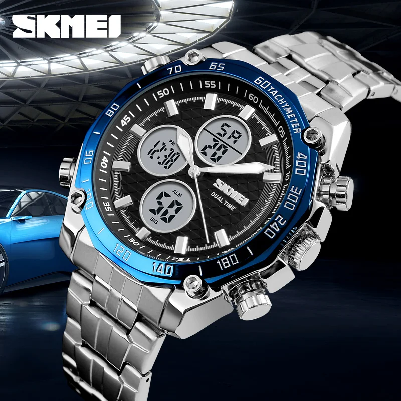 SKMEI Men Fashion Quartz Watch Dual Time Waterproof Stopwatch Business Luxury Military Relogio Masculino 1302| |