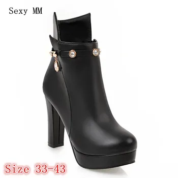 

Spring Autumn Women Ankle Boots Thick High Heels Platform Woman Short Boots Shoes botas High Quality Plus Size 33 - 40 41 42 43