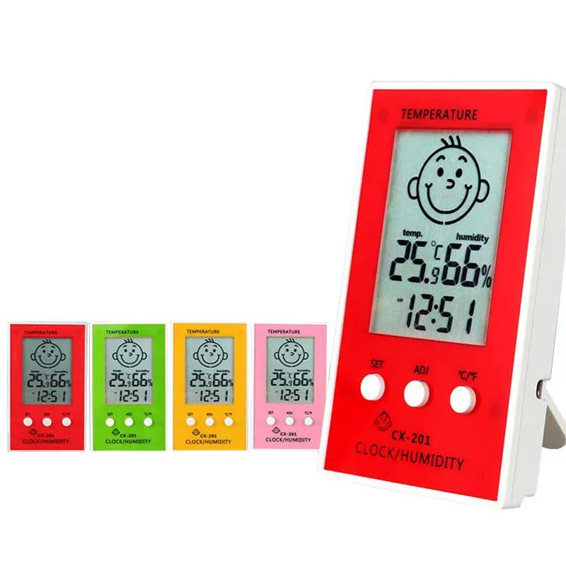 

Digital Display Temperature Humidity Clock Electronic Thermometer And Hygrometer With Smiley Display Tools