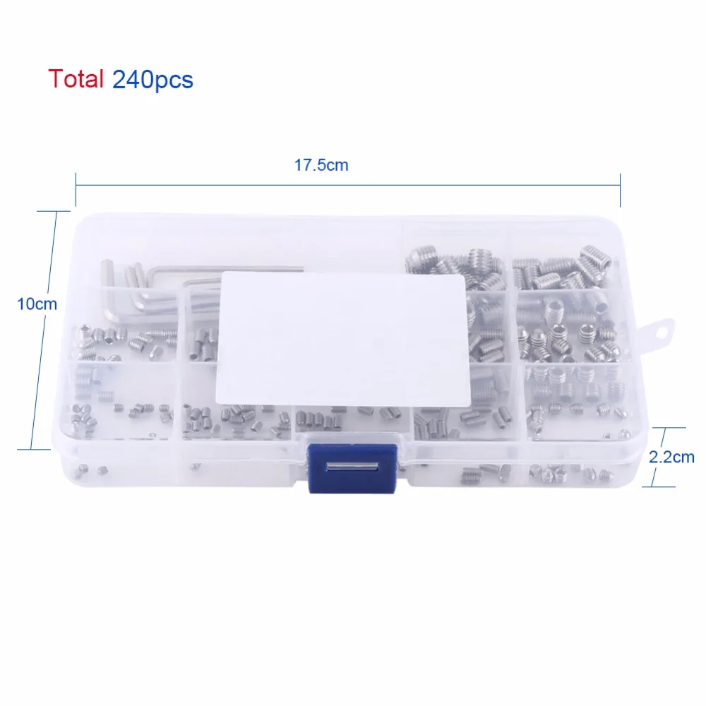 240 шт./компл. M3/M4/M5/M6/M8 шестигранный Набор торцевых головок винтов из 304 Нержавеющая сталь Ассортимент Комплект с шестигранные ключи