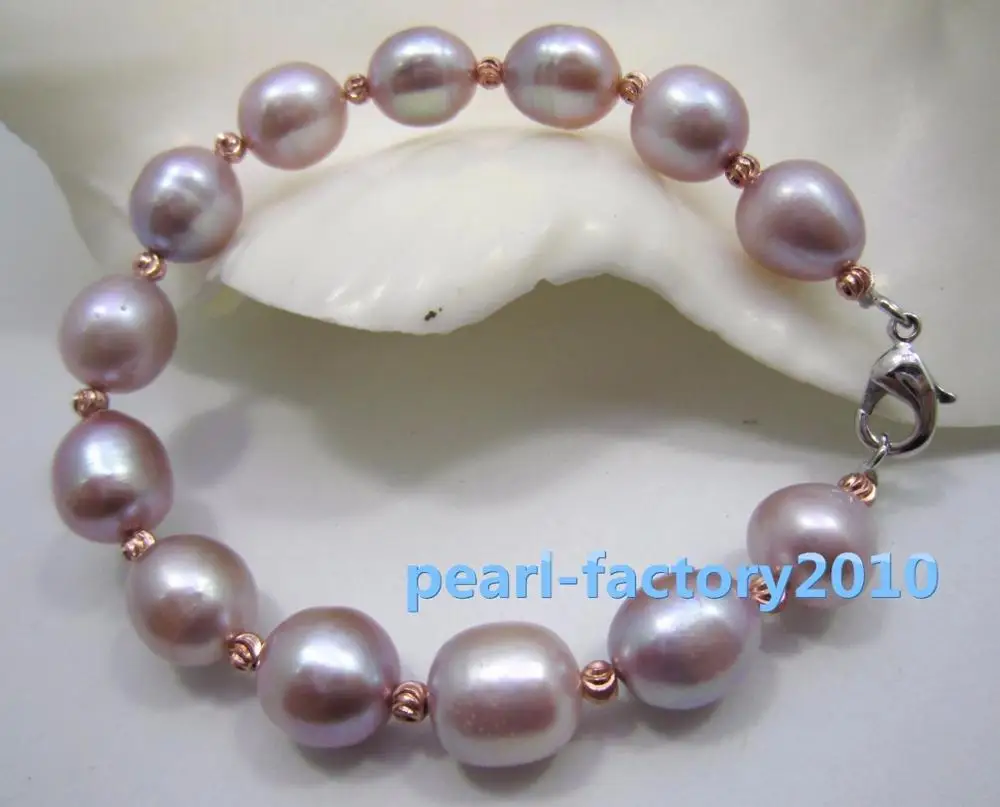 

NATURAL 10-11MM SOUTH SEA GENUINE purple PEARL BRACELET 14K GOLD CLASP 42%