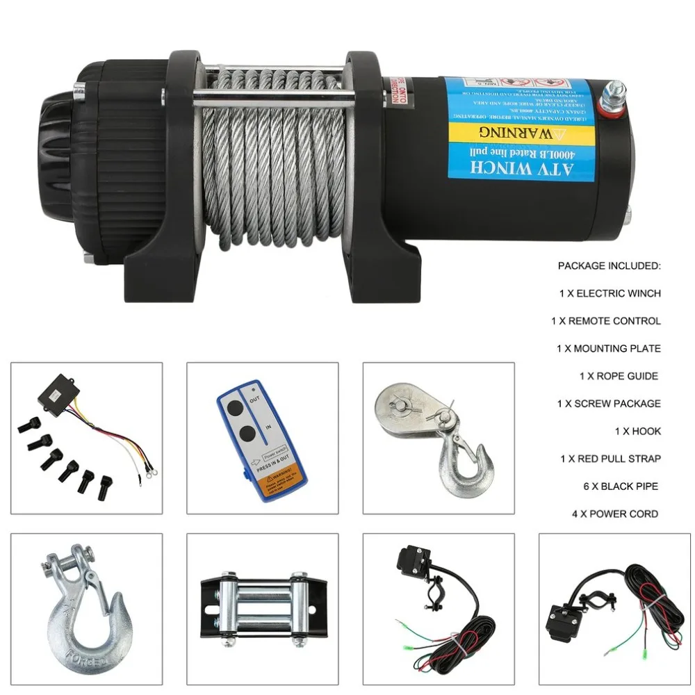 

Electric Winch Load Capacity Up To 4000lbs Cars Off-Road Lift Winch With Remote Control Auto Lifting Sling Crane Equipment NEW