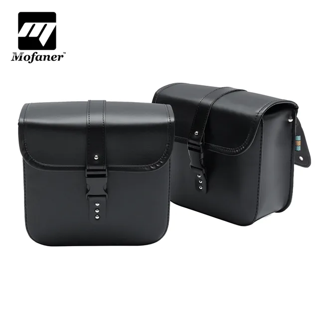 Mofaner Retro Universal Motorcycle Saddle Bags PU Leather Side Storage Fork Tool Bag Pouch For Harley For Honda
