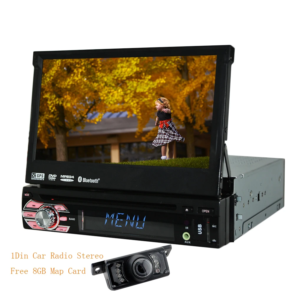 Cheap Single 1 DIN Universal 7" Car GPS Navigation DVD Player Radio Stereo Multimedia Touch screen ipod USB+Free Camera+8GB MAP Card 5