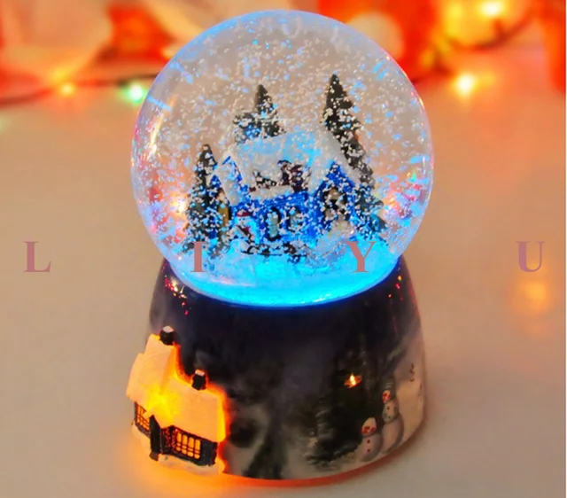 romantic christmas snow house snowglobe shake rotating luminous electric snow globe christmas