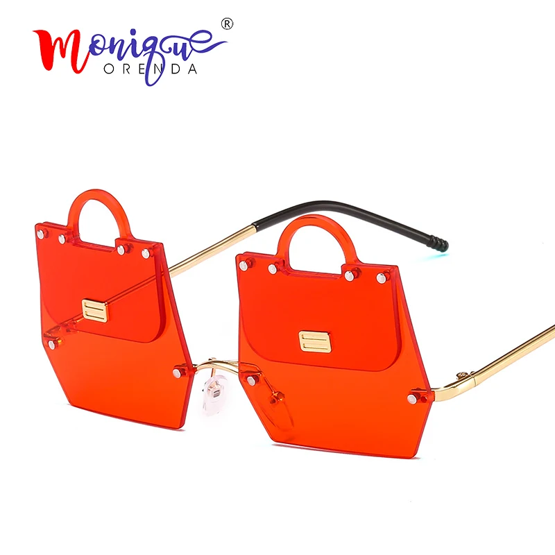 Тренд, женские солнцезащитные очки в форме сумочки, нестандартная металлическая оправа, стильные современные солнцезащитные очки без оправы, UV400