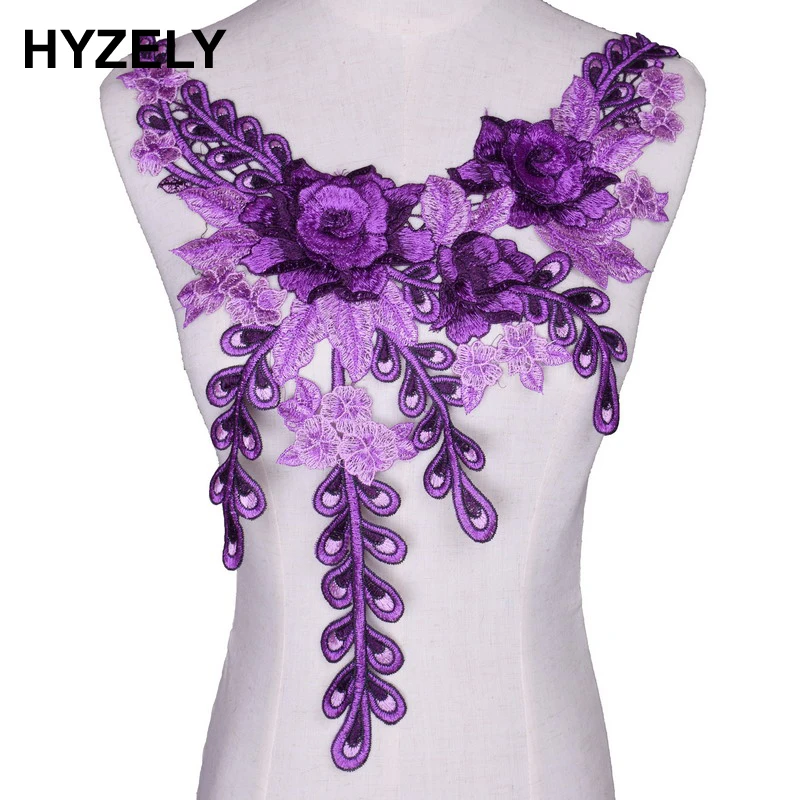 

3D Purple Embroidered Floral Lace Neckline Collar Scrapbooking Trim Clothes Sewing Applique Embroidery edge Scrapbooking